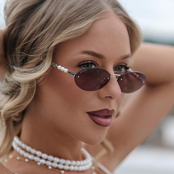 Gucci GG1922S 003 Oval Sunglasses - Endura Gold with White Pearl/Brown